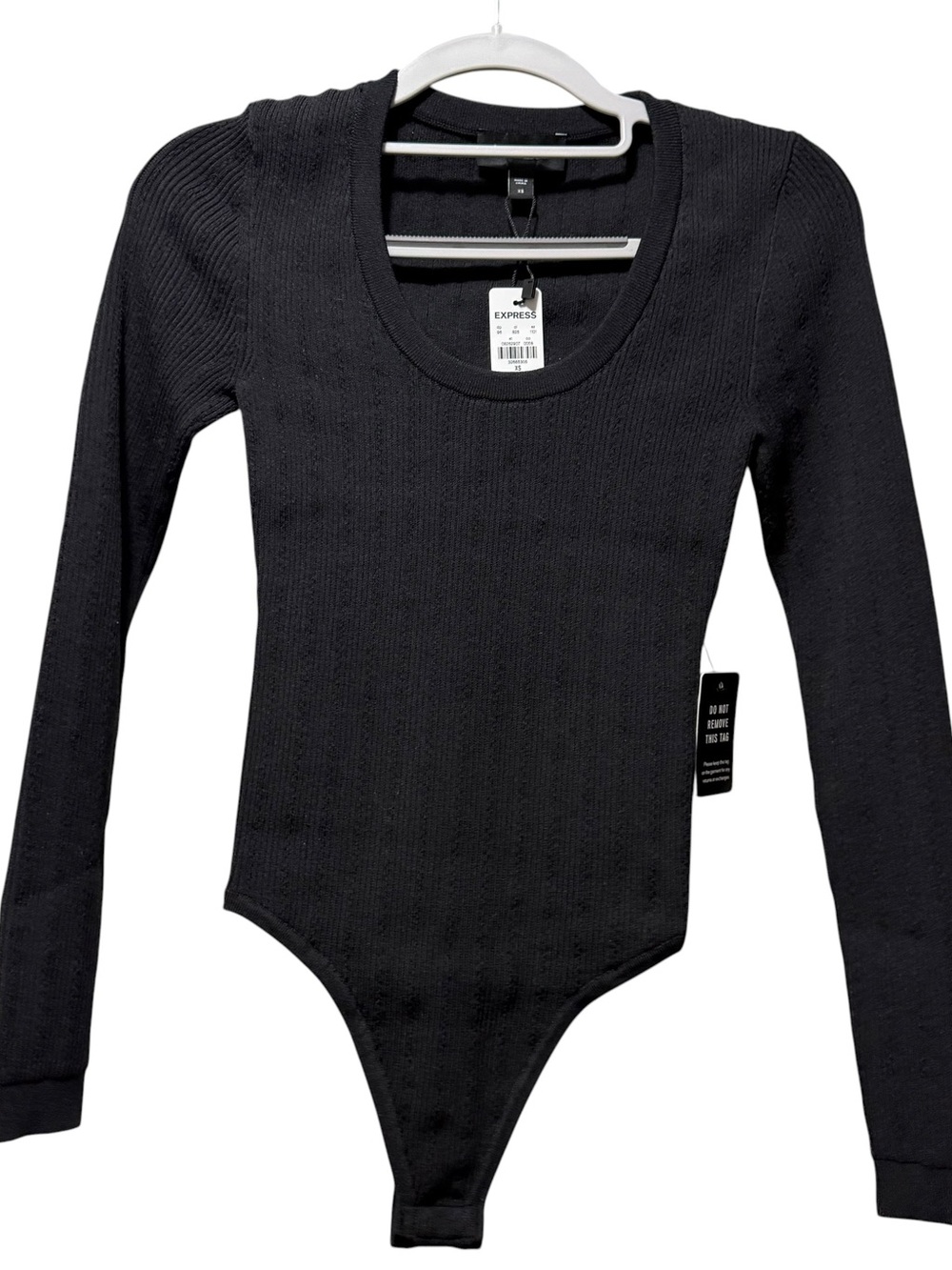 Express Black Ribbed Scoop-Neck Long Sleeve Bodysuit